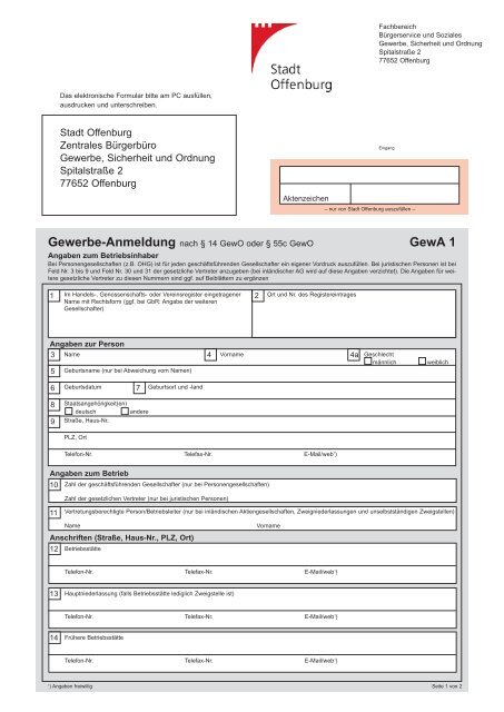 Gewerbeanmeldung Stadt Offenburg