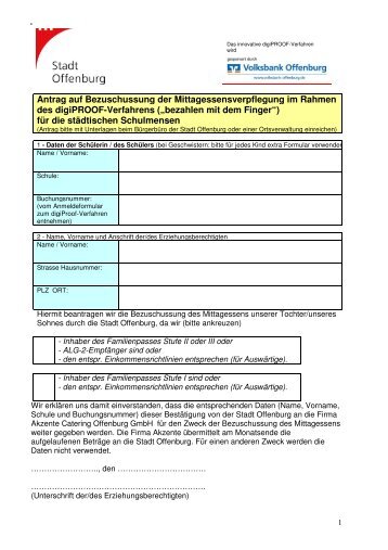 Zuschuss zum Mensa-Mittagessen, Antrag - Stadt Offenburg