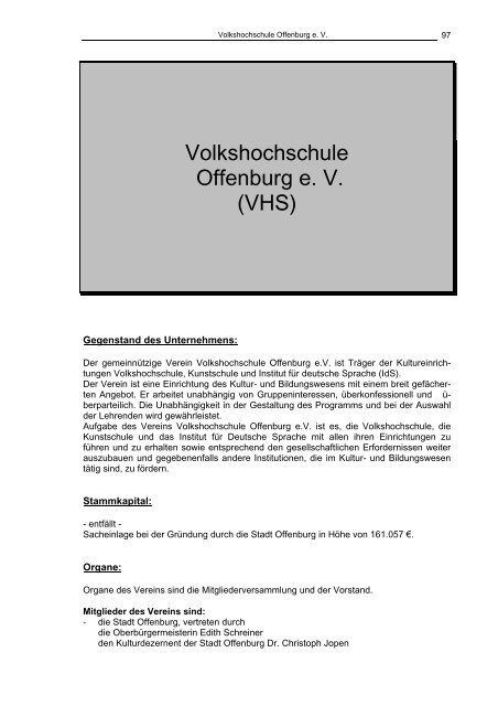 Beteiligungsbericht 2005/2006 - Stadt Offenburg