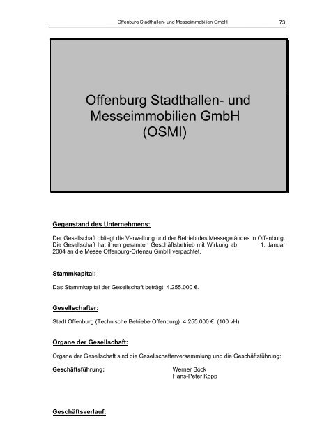 Beteiligungsbericht 2005/2006 - Stadt Offenburg