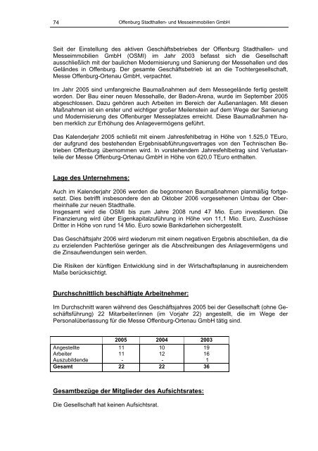 Beteiligungsbericht 2005/2006 - Stadt Offenburg