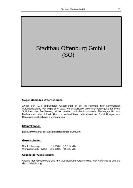 Beteiligungsbericht 2005/2006 - Stadt Offenburg