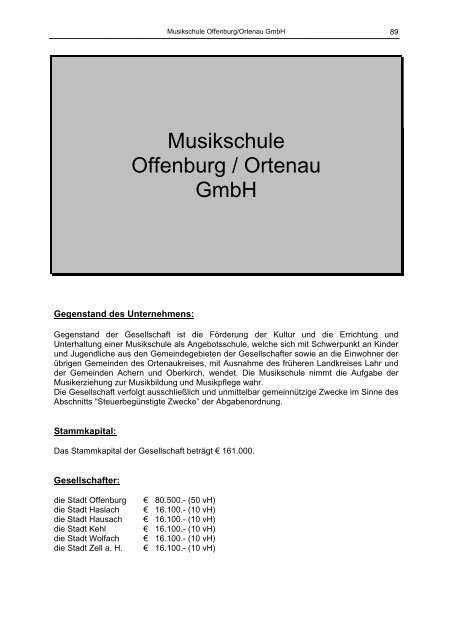 Beteiligungsbericht 2005/2006 - Stadt Offenburg