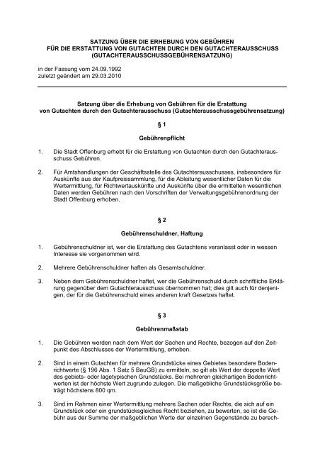 GutachterausschussgebÃ¼hrensatzung - Stadt Offenburg