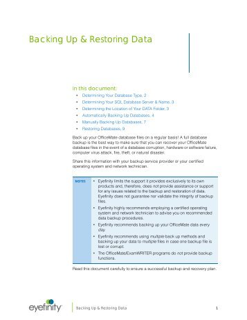 Backing Up and Restoring Data - OfficeMate Software Solutions