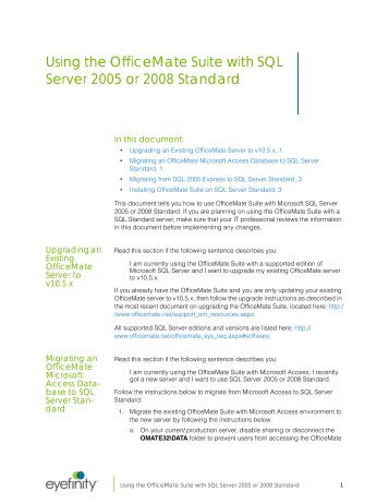 Using the OfficeMate Suite with SQL Server 2005 or 2008 Standard