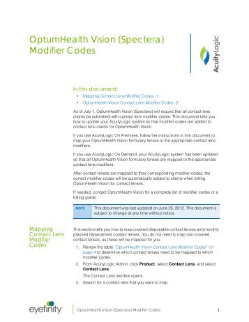 OptumHealth Vision (Spectera) Modifier Codes