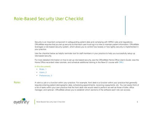 Role-Based Security User Checklist - OfficeMate Software Solutions