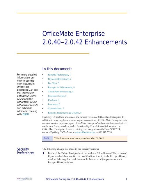 OfficeMate Enterprise 2.0.40â2.0.42 Enhancements