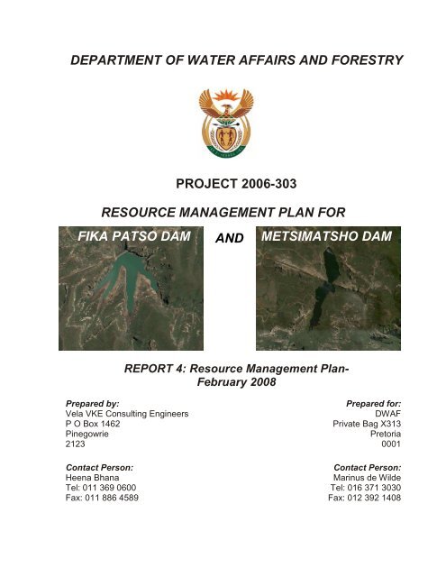 Fika Patso and Metsimatsho Dams - Department of Water Affairs and ...