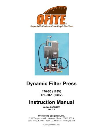 Dynamic Filter Press Instruction Manual - OFI Testing Equipment, Inc.