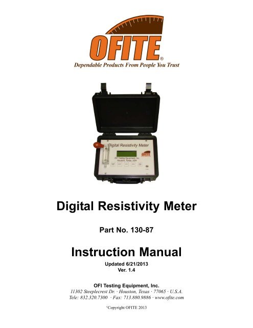 Digital Resistivity Meter Ofi Testing Equipment Inc