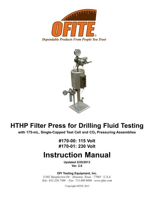 HTHP Filter Press, 175 mL, Single - OFI Testing Equipment, Inc.