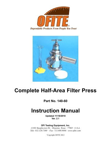 Complete Half-Area Filter Press - OFI Testing Equipment, Inc.