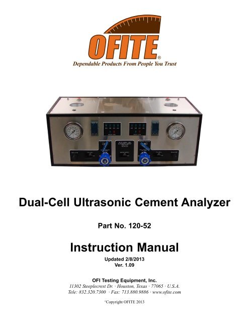 120-52 - Dual-Cell Ultrasonic Cement Analyzer - Instruction Manual