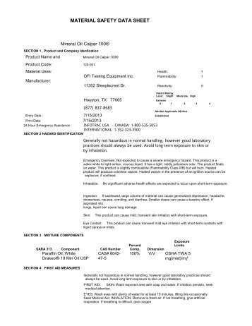 MATERIAL SAFETY DATA SHEET - OFI Testing Equipment, Inc.