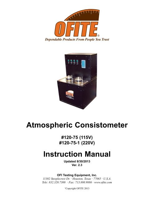 Atmospheric Consistometer - Instruction Manual - OFI Testing
