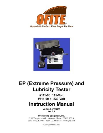 (Extreme Pressure) and Lubricity Tester - OFI Testing Equipment, Inc.
