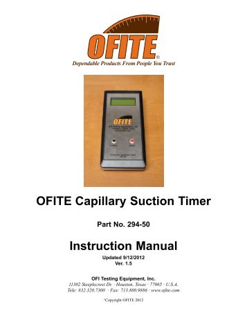 Capillary Suction Timer - Instruction Manual - OFI Testing Equipment ...