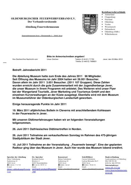 Jahresbericht 2011 Die Abteil - Oldenburgischer Feuerwehrverband ...