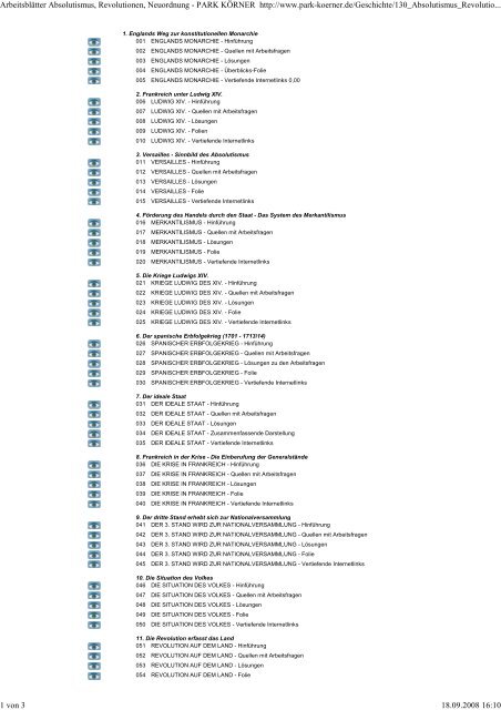 Arbeitsblätter Absolutismus, Revolutionen, Neuordnung - PARK ...