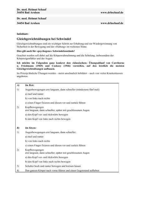 Gleichgewichtsübungen bei Schwindel - Dr. H. Schaaf