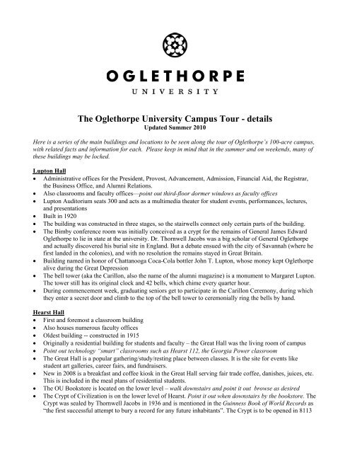 Sample Self-Guided Tour Route - Oglethorpe University