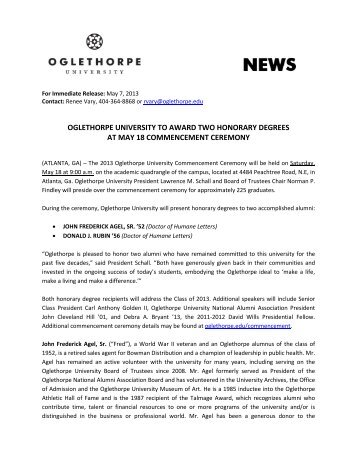 oglethorpe university to award two honorary degrees at may 18