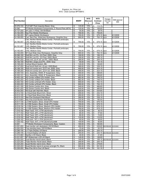 Ergotron, Inc. Price List NYS - OGS Contract #PT59810 Part Number ...