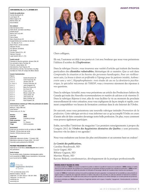 Octobre 2011 - Ordre des hygiénistes dentaires du Québec