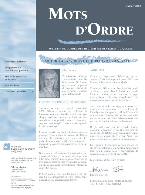 Mots D Ordre Ordre Des Hygienistes Dentaires Du Quebec