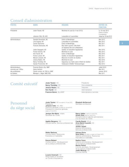 Rapport annuel 2012-2013 - Ordre des hygiénistes dentaires du ...