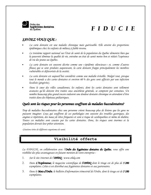 F I D U C I E - Ordre des hygiénistes dentaires du Québec