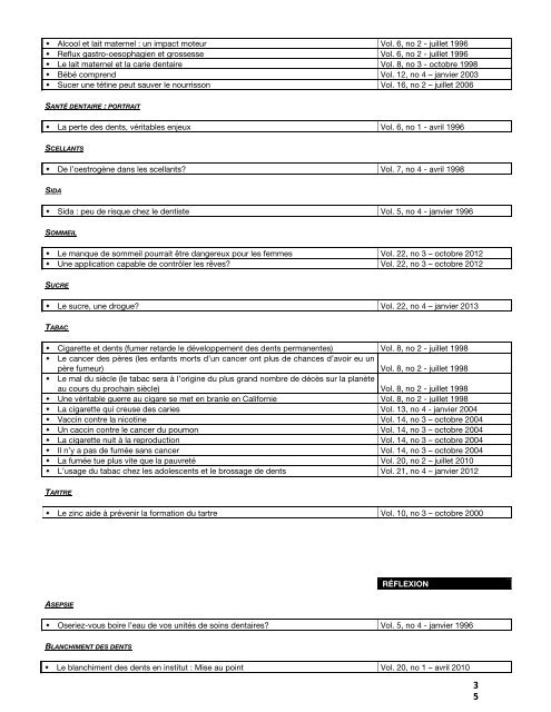 Index de L'Explorateur - Ordre des hygiénistes dentaires du Québec