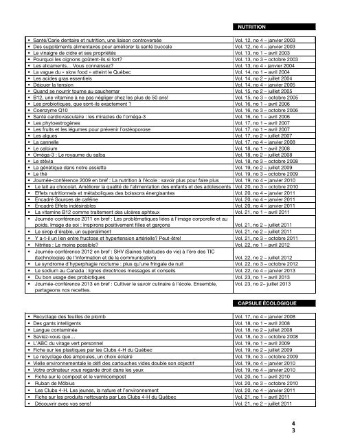 Index de L'Explorateur - Ordre des hygiénistes dentaires du Québec