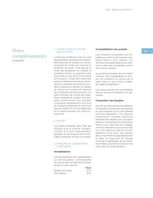 Rapport annuel 2010-2011 - Ordre des hygiénistes dentaires du ...