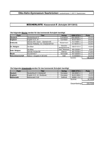 Schulbuchlisten Homepage - OHG Otto-Hahn-Gymnasium