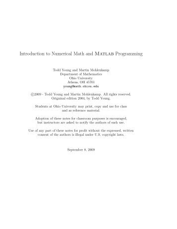 Introduction to Numerical Math and Matlab ... - Ohio University