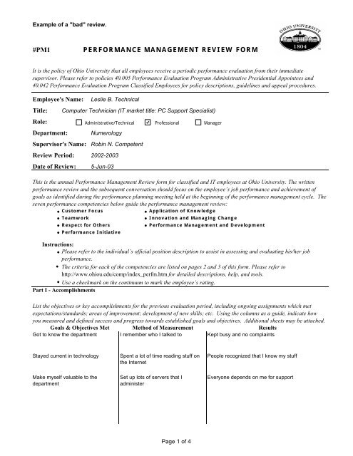 pm1 performance management review form - Ohio University