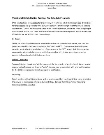 Vocational Rehabilitation Provider Fee Schedule Preamble