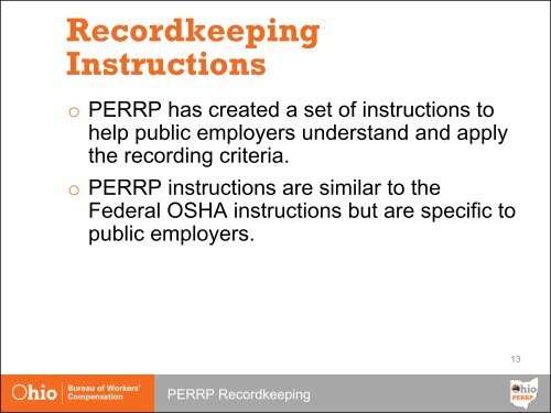 PERRP Recordkeeping - Ohio Bureau of Workers' Compensation