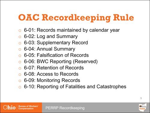 PERRP Recordkeeping - Ohio Bureau of Workers' Compensation