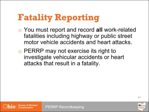 PERRP Recordkeeping - Ohio Bureau of Workers' Compensation