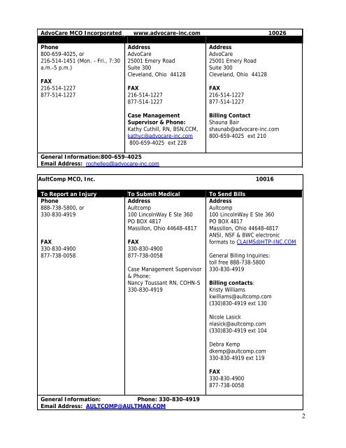 MCO Contact Tables June 2013 - Ohio Bureau of Workers ...