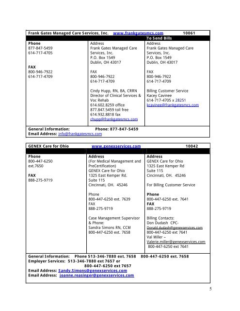 MCO Contact Tables June 2013 - Ohio Bureau of Workers ...