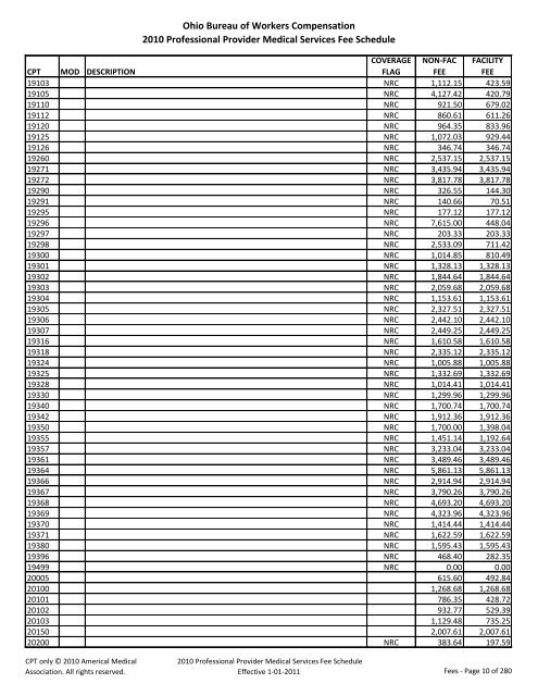 Compensation 2010 Professional Provider Medical Services Fee ...