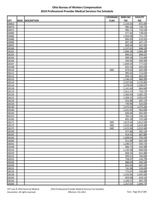 Compensation 2010 Professional Provider Medical Services Fee ...