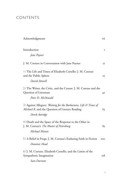 J. M. Coetzee and the Idea of the Public Intellectual - Table of Contents