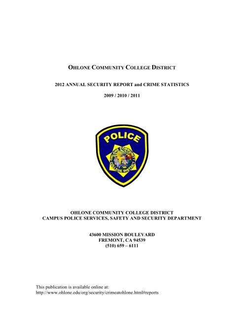 2012 Annual Campus Security Report Pdf Ohlone College