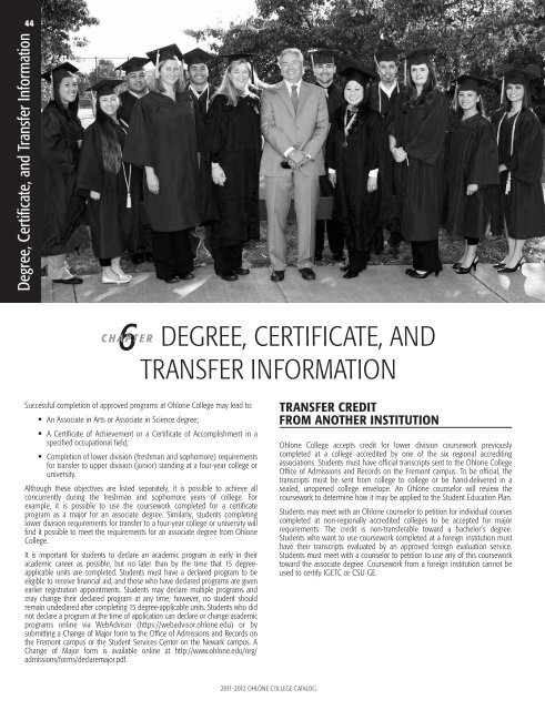 Degree, Certificate, and Transfer Information - Ohlone College